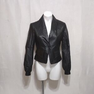 Metrostyle Vintage Black Cropped Moto Leather Jacket Women's Size 8 Edgy Retro